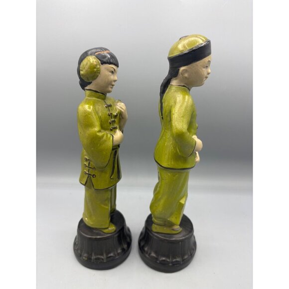 Vtg Chalkware Oriental Man Woman Set‎ Figure Traditional Attire Decor Chinese - Picture 6 of 8
